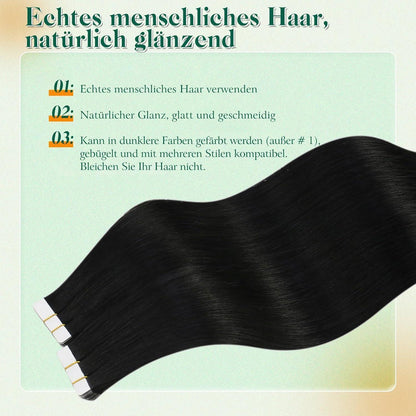 Schwarz Tape-In Haarverlängerung Echthaar 60cm - 50g