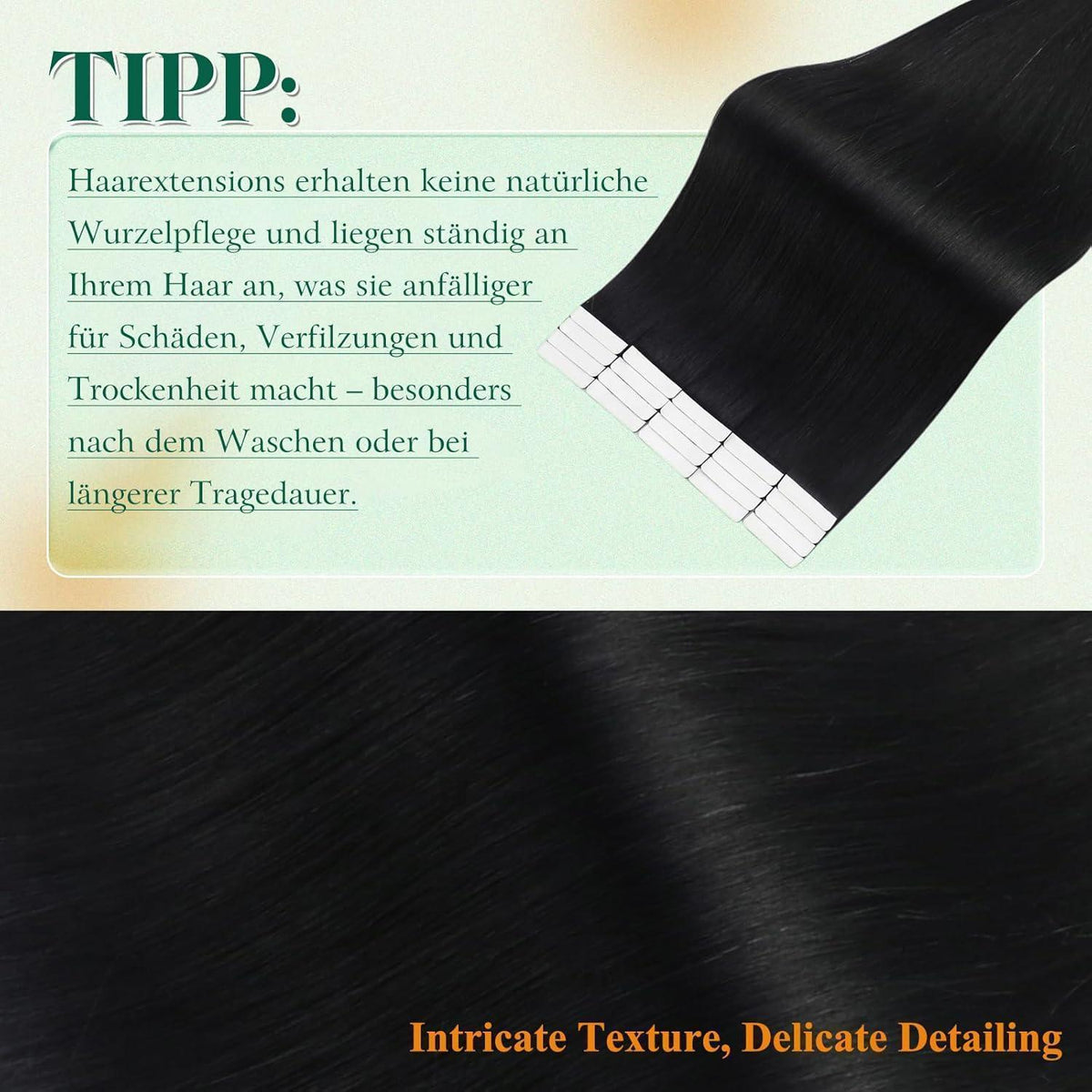Schwarz Tape-In Haarverlängerung Echthaar 60cm - 50g