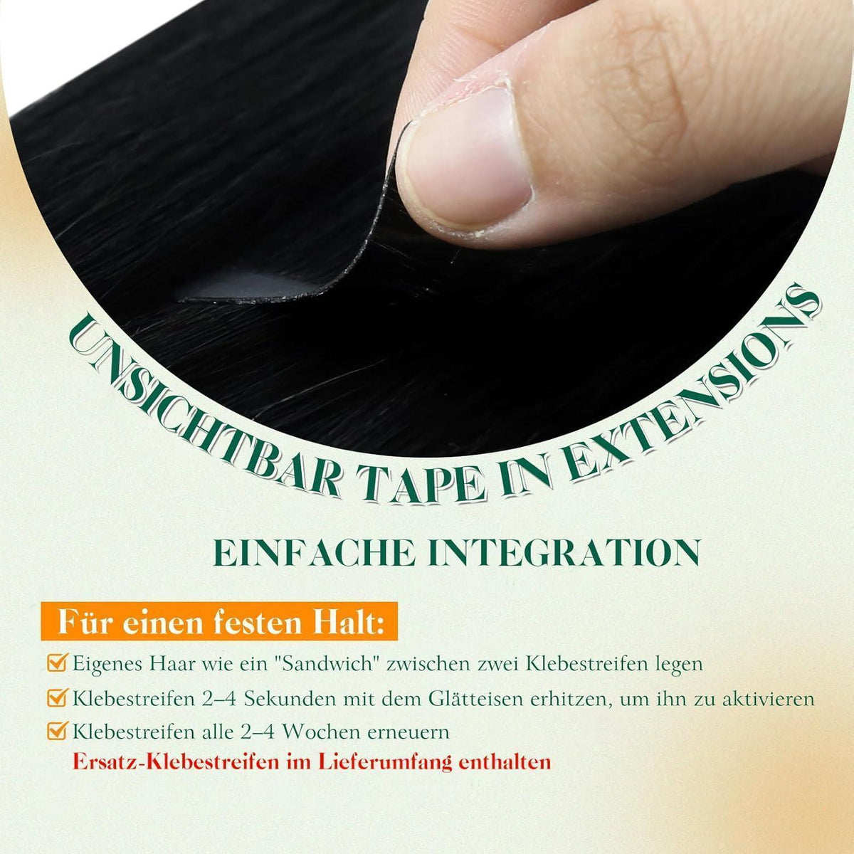 Schwarz Tape-In Haarverlängerung Echthaar 60cm - 50g