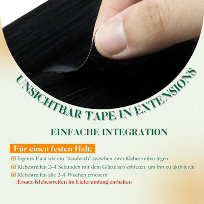 Schwarz Tape-In Haarverlängerung Echthaar 60cm - 50g