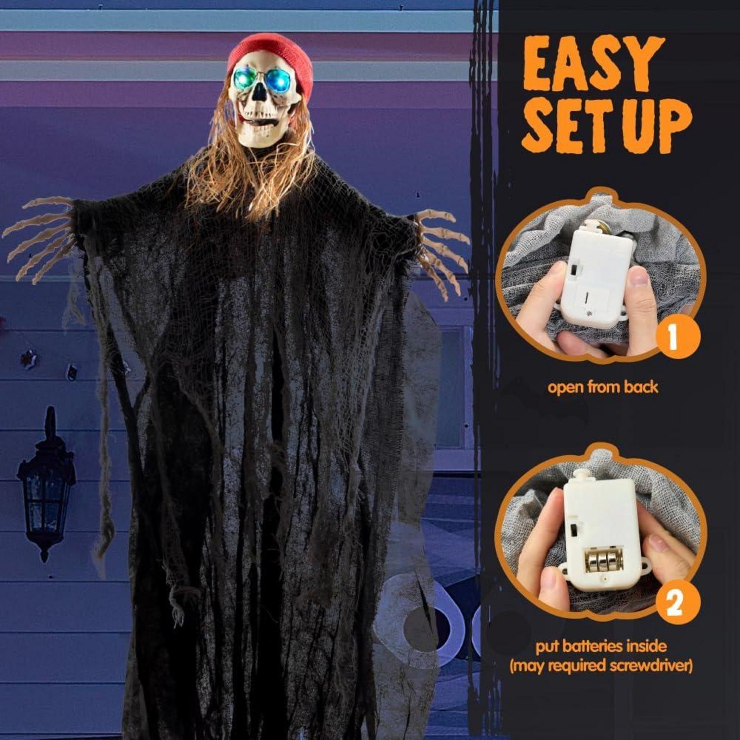 JOYIN Halloween Hängende Skelett Geister mit LED-Augen, 2 Stück