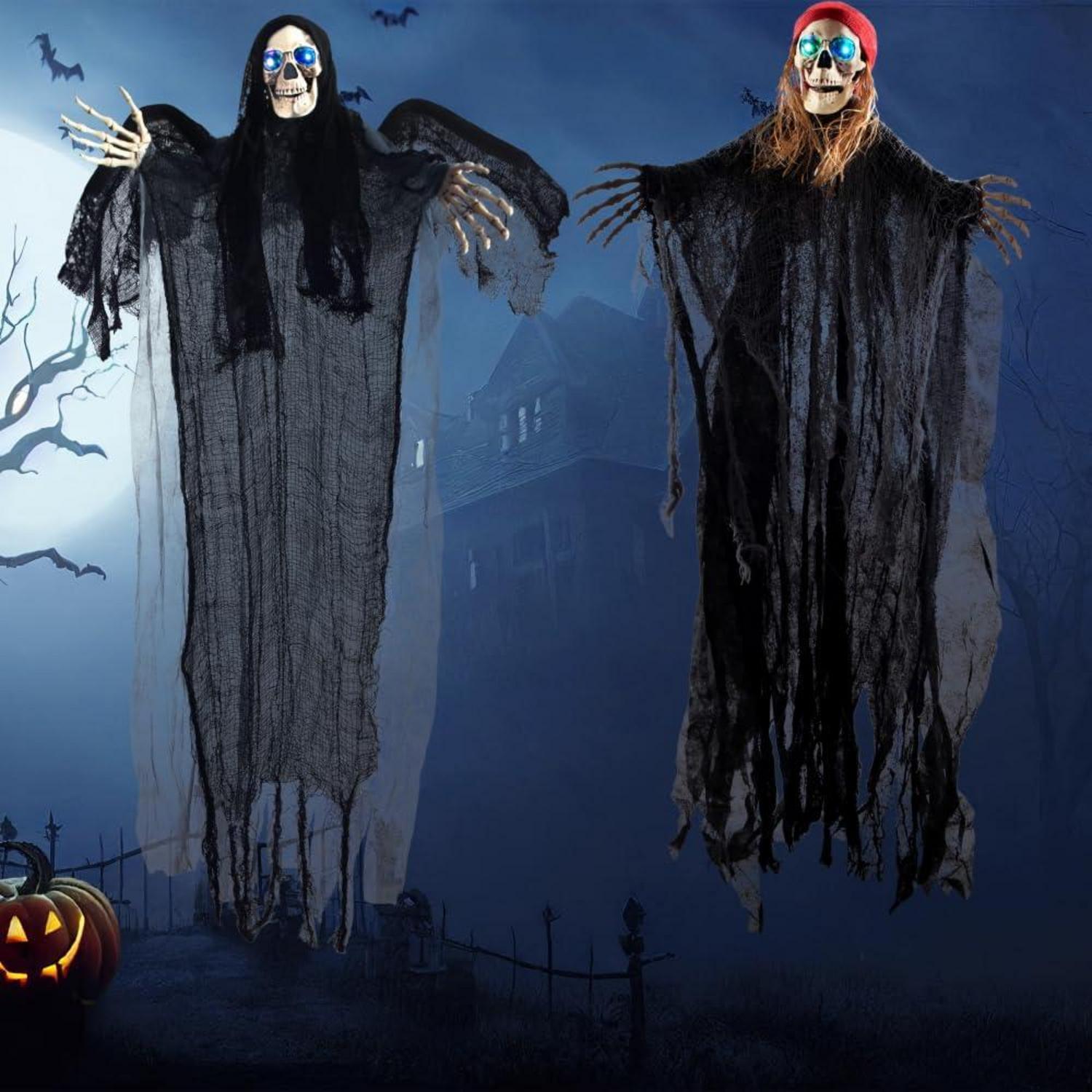 Halloween Skelett Geister Fliegender Sensenmann Pirat LED Augen 1m