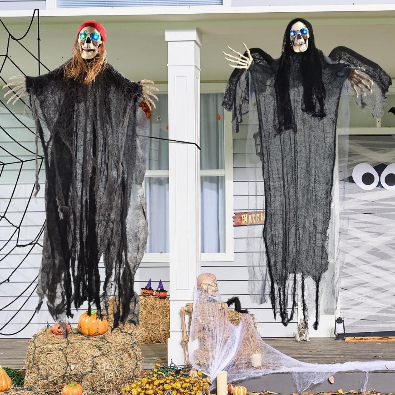 JOYIN Halloween Hängende Skelett Geister mit LED-Augen, 2 Stück