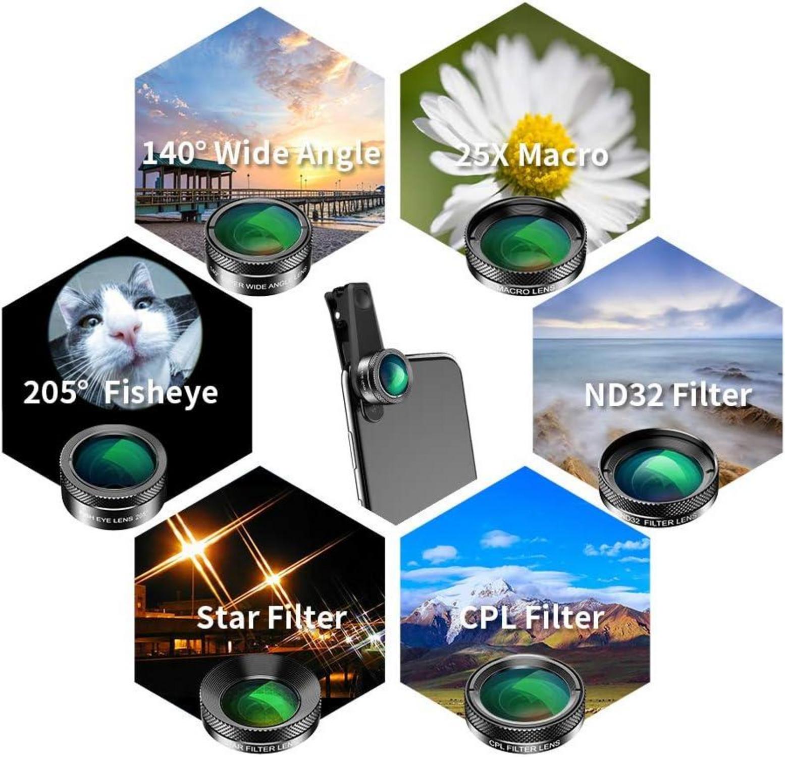 Apexel 6in1 Handy Kamera Objektiv Set Fisheye Weitwinkel