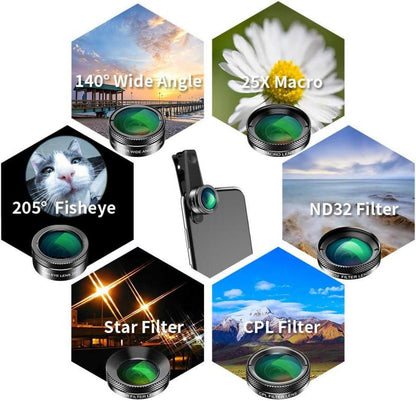 Apexel 6in1 Handy Kamera Objektiv Set Fisheye Weitwinkel