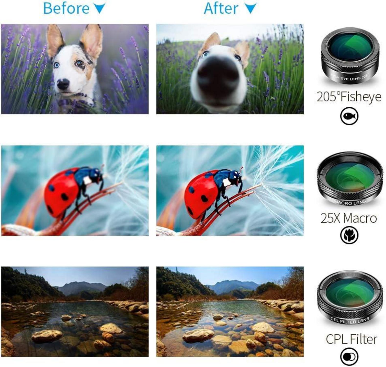 6-in-1 Handy-Objektiv-Kit Fischaugenobjektiv Weitwinkelobjektiv Makroobjektiv