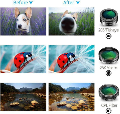 6-in-1 Handy-Objektiv-Kit Fischaugenobjektiv Weitwinkelobjektiv Makroobjektiv