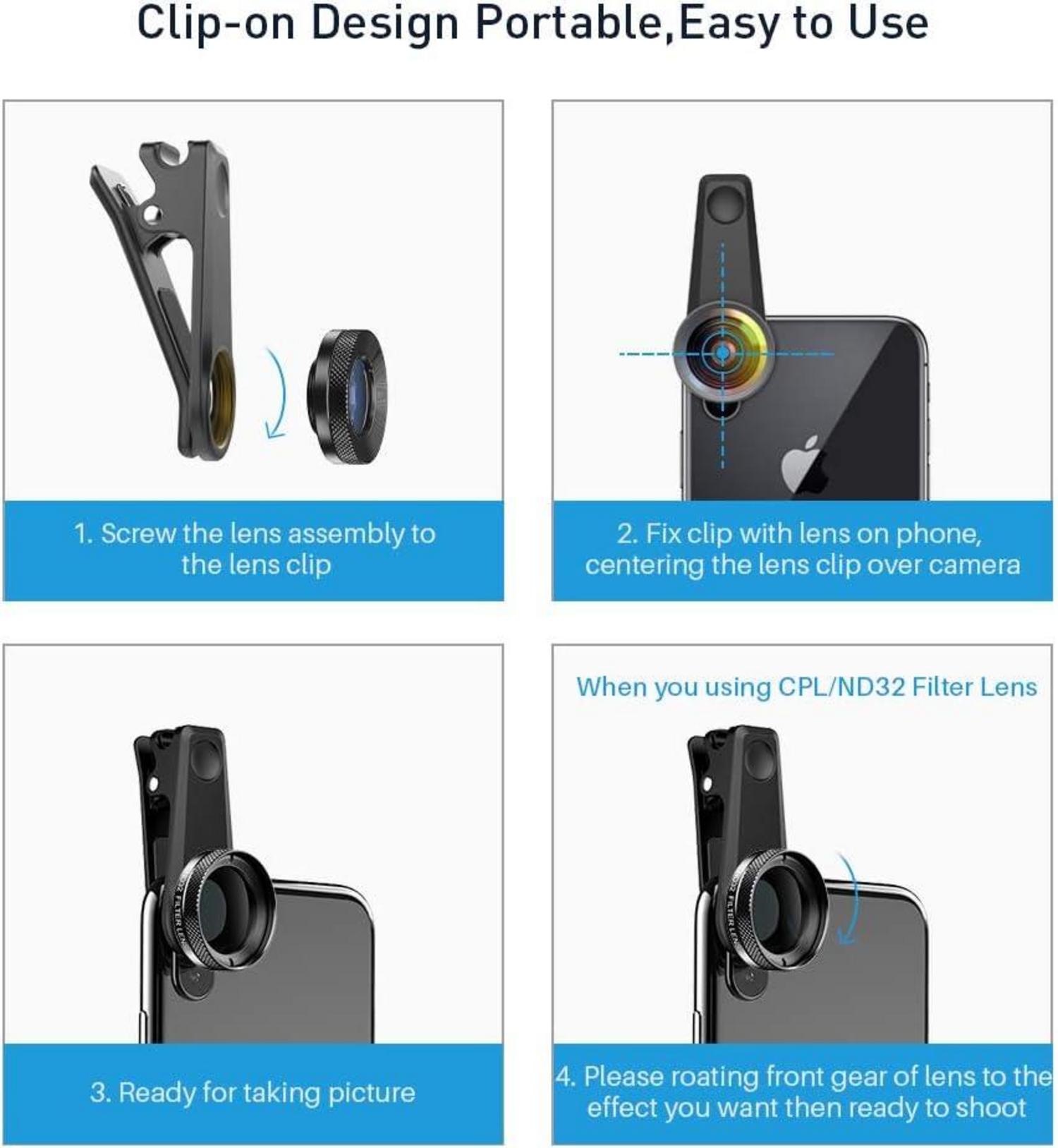 6-in-1 Handy-Objektiv-Kit Fischaugenobjektiv Weitwinkelobjektiv Makroobjektiv