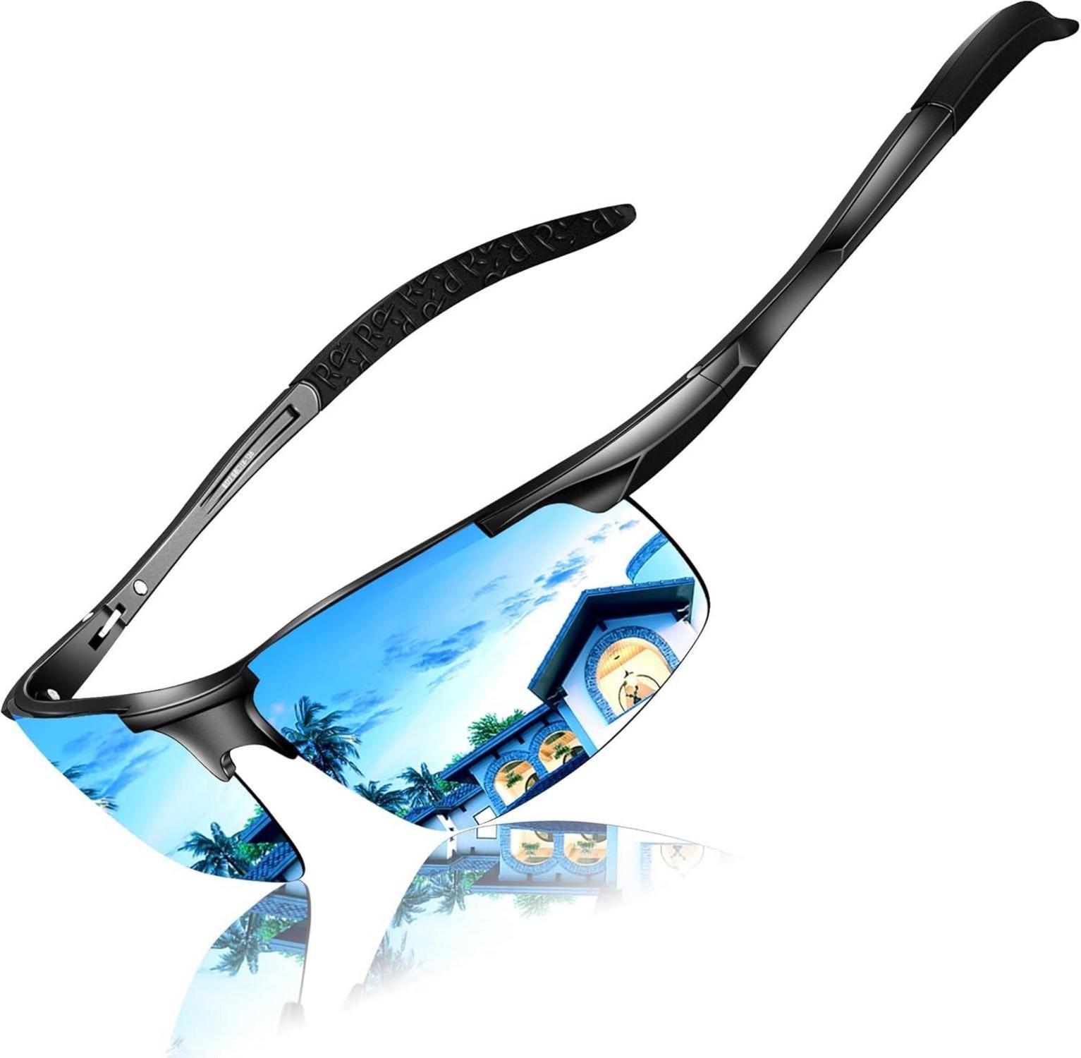 Polarisierte Sportbrille UV400 Schutz Metallrahmen Blau