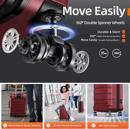 SHOWKOO Kofferset 3 tlg. Hartschale ABS+PC Handgepäck TSA-Schloss