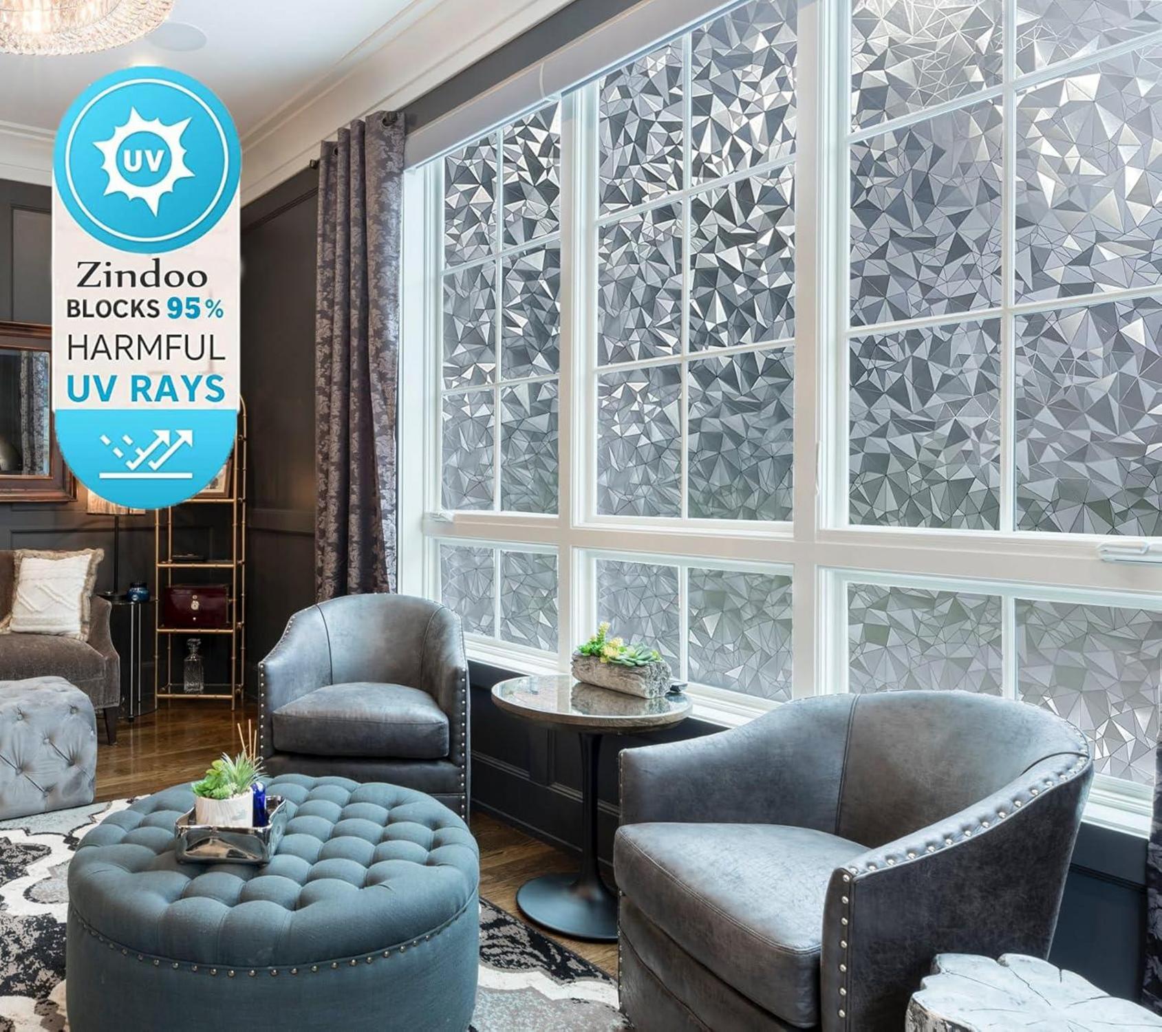 Zindoo Fensterfolie Blickdicht Selbsthaftend 44.5x200cm