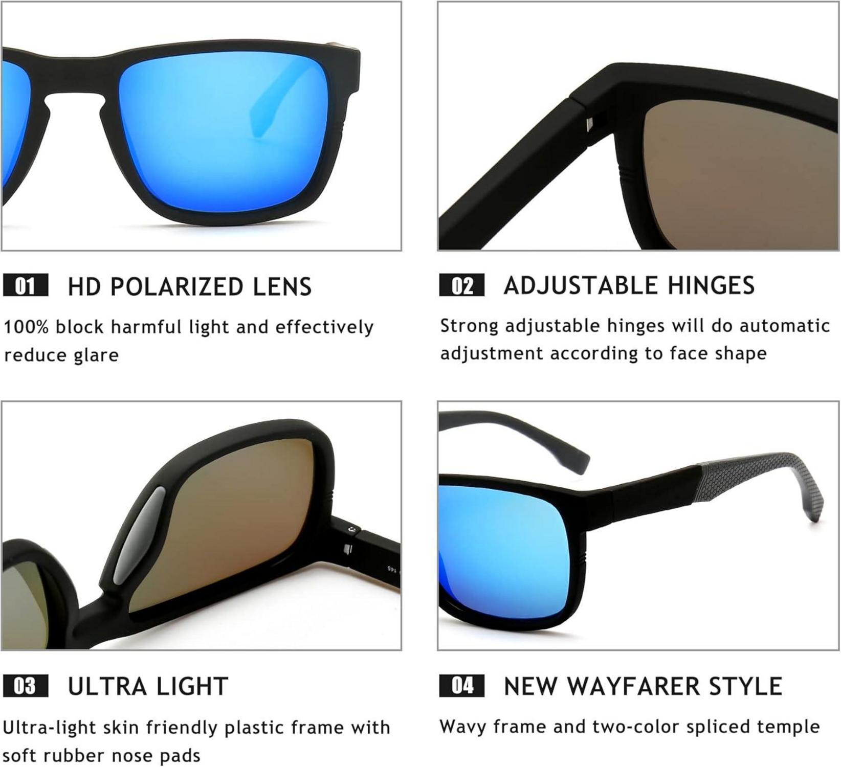 Polarisierte Sonnenbrille Schwarz Blaue Gläser Federscharnier
