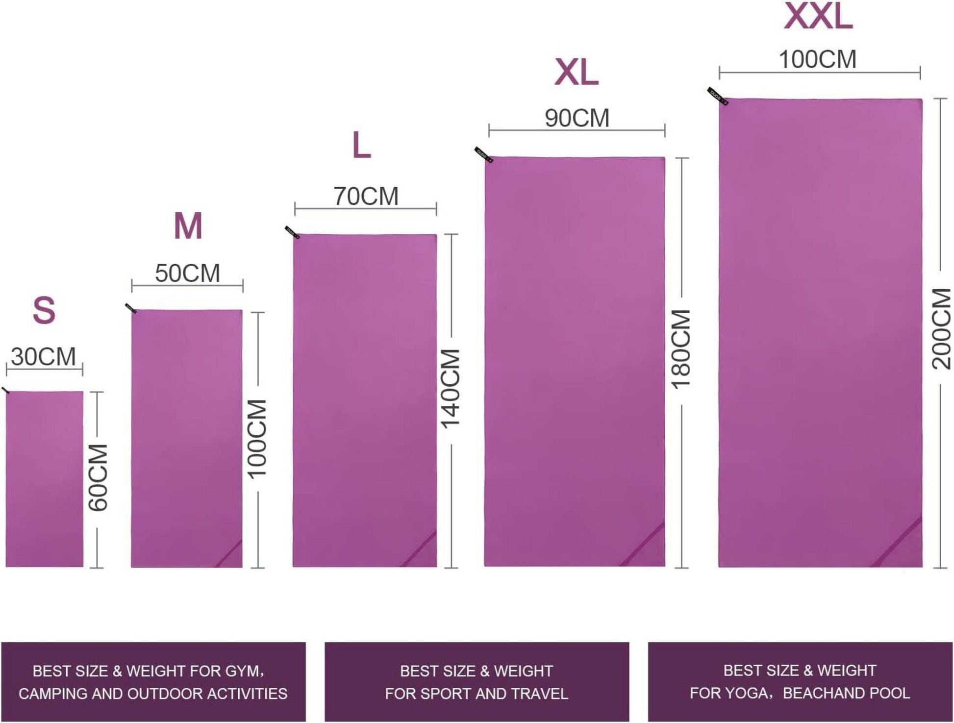 Mikrofaser Handtuch Schnelltrocknend Ultra Leicht Violett XL