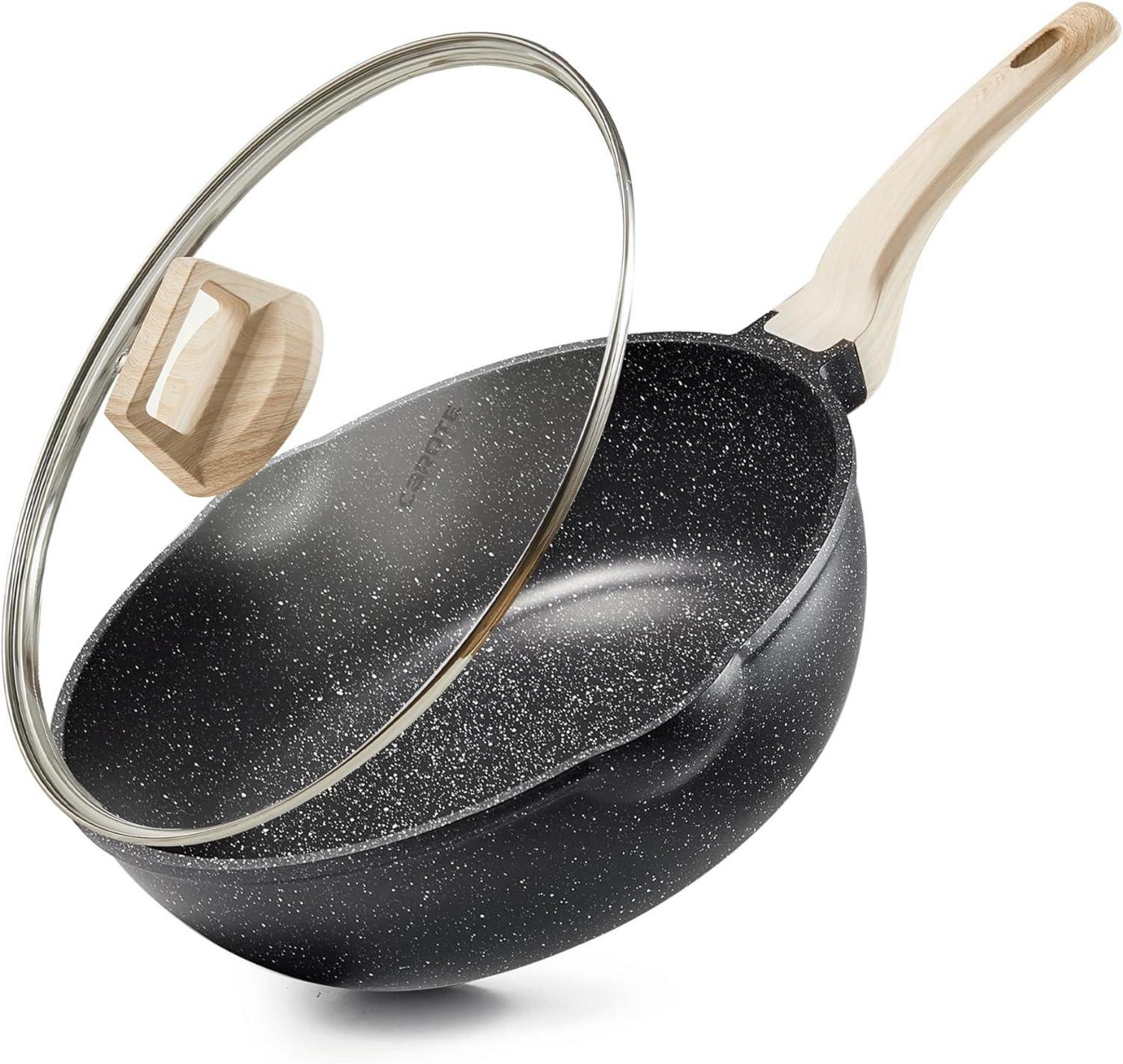 Antihaft-Bratpfanne mit Deckel 32cm Tiefe Pfanne für alle Herdarten