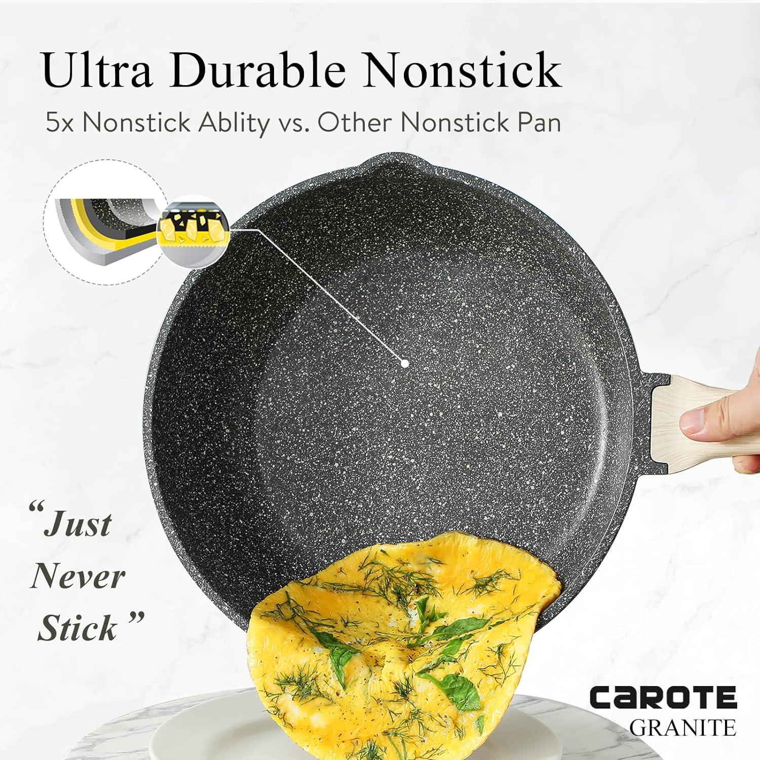 CAROTE Bratpfanne Wokpfanne mit Deckel 32cm 6.1L