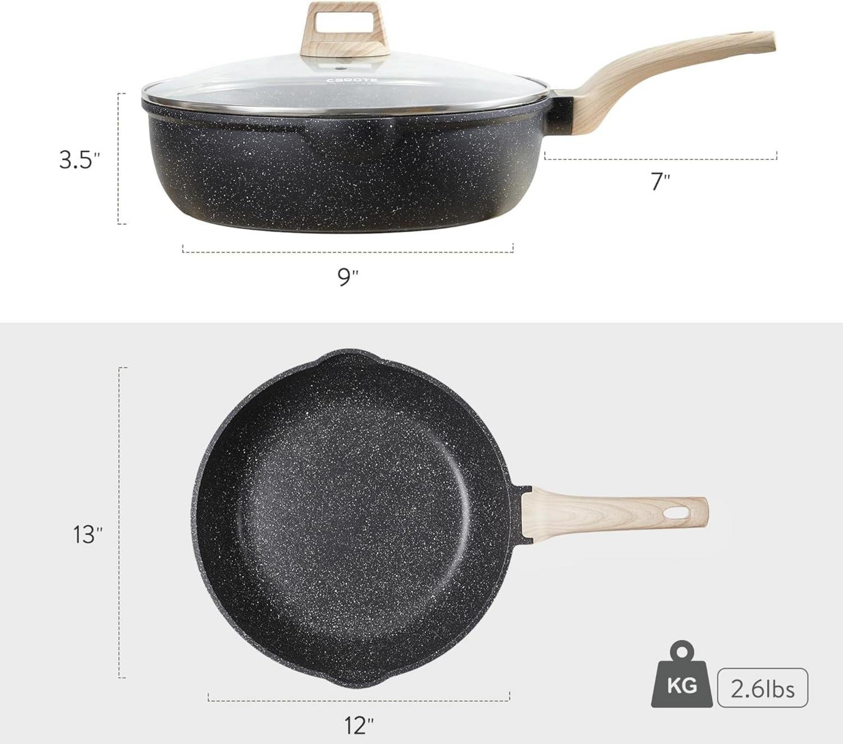 CAROTE 32cm Bratpfanne Wokpfanne mit Deckel Antihaftbeschichtung