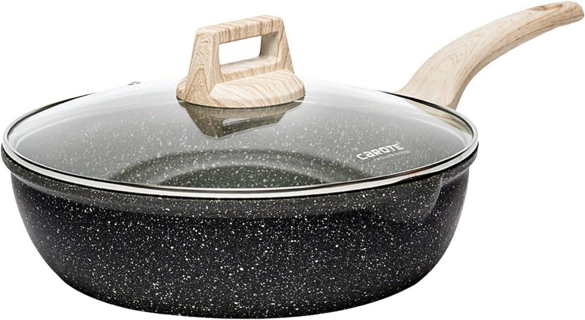 CAROTE Bratpfanne Wokpfanne mit Deckel 32cm Tiefe Antihaft-Pfanne für alle Herdarten inklusive Induktion
