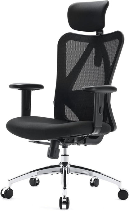 Ergonomischer Bürostuhl mit Lordosenstütze, Kopfstütze, Armlehne