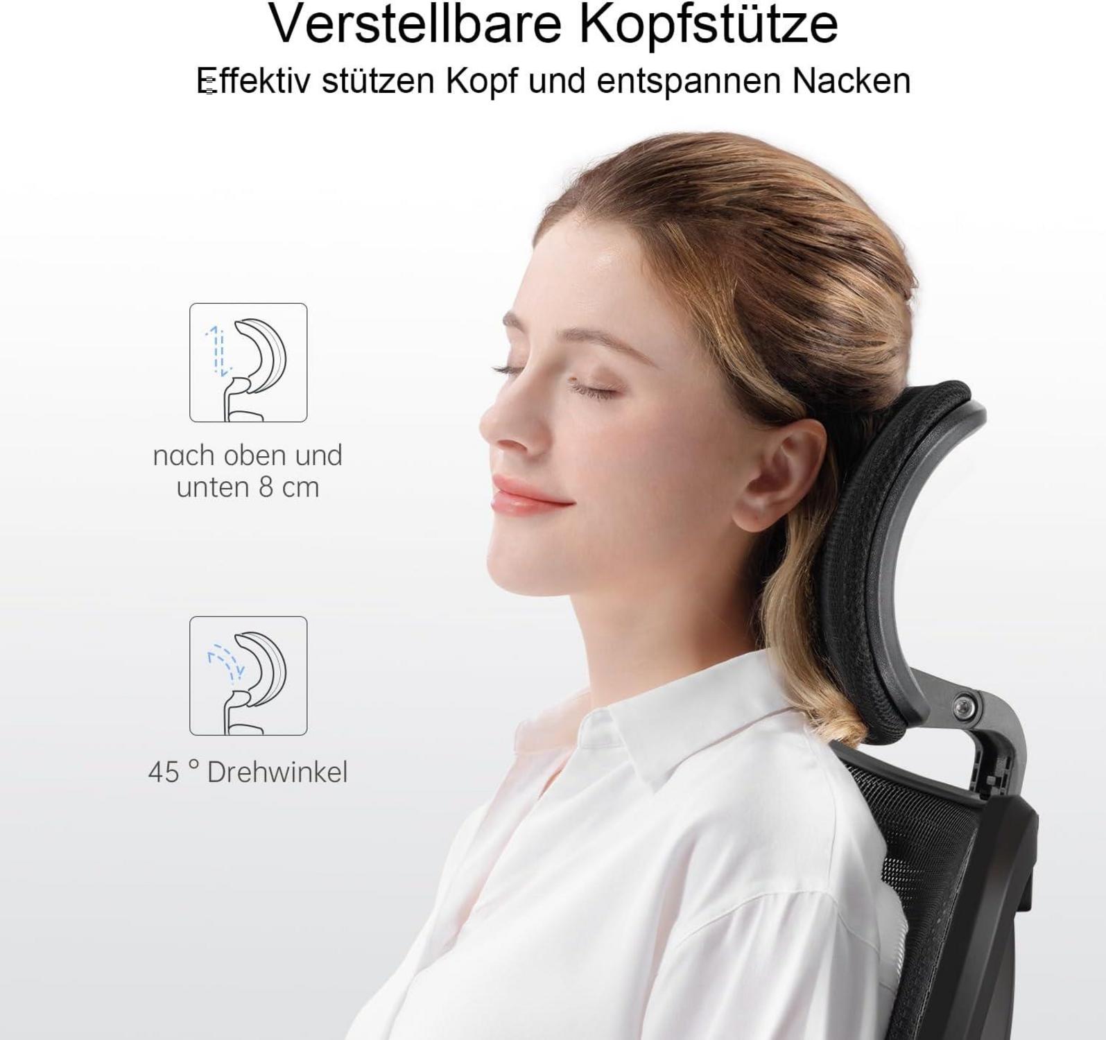 SIHOO Ergonomischer Bürostuhl mit Verstellbarer Lordosenstütze, Kopfstütze und Armlehne