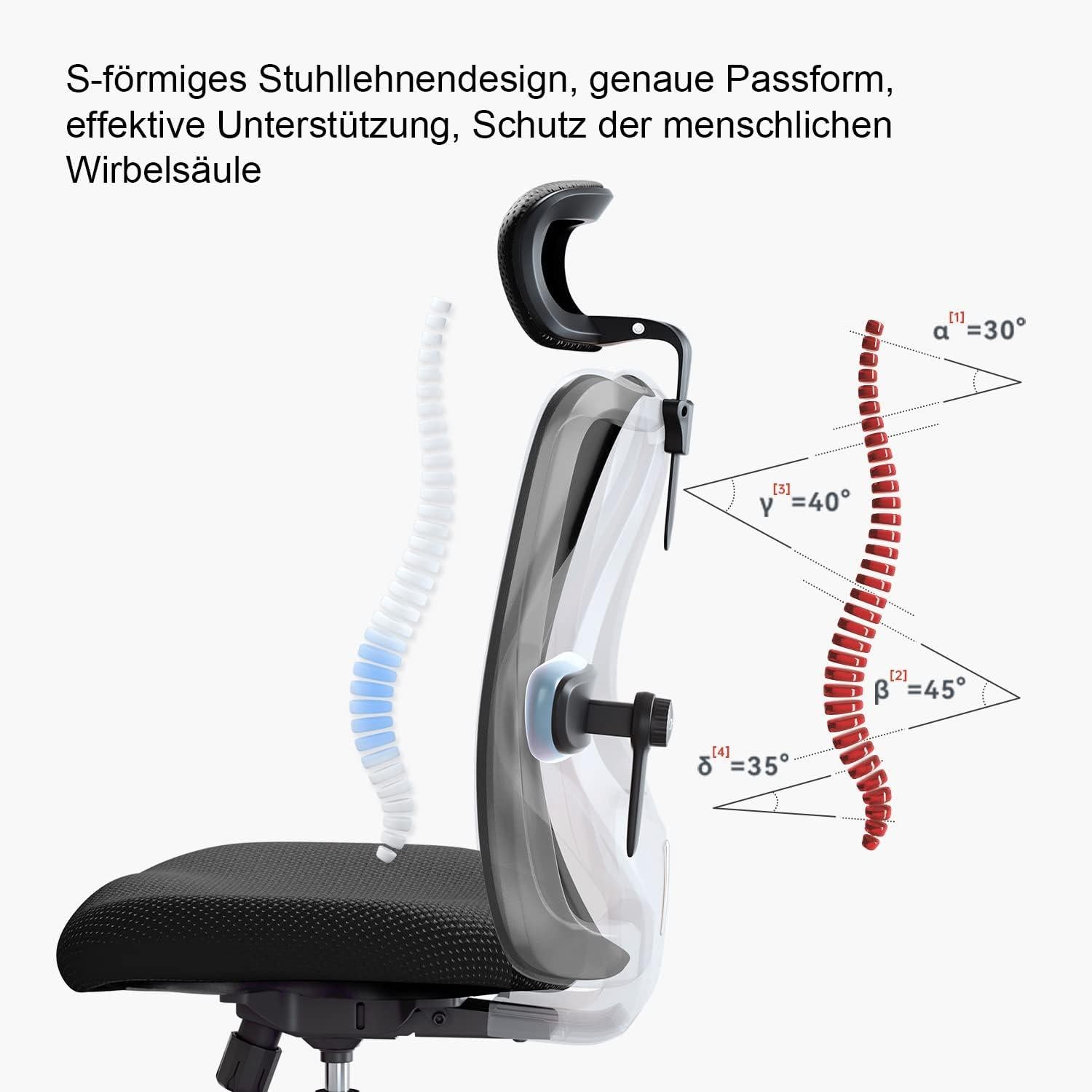 SIHOO Ergonomischer Bürostuhl: Verstellbarer Drehstuhl mit Lordosenstütze