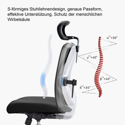 SIHOO Ergonomischer Bürostuhl: Verstellbarer Drehstuhl mit Lordosenstütze