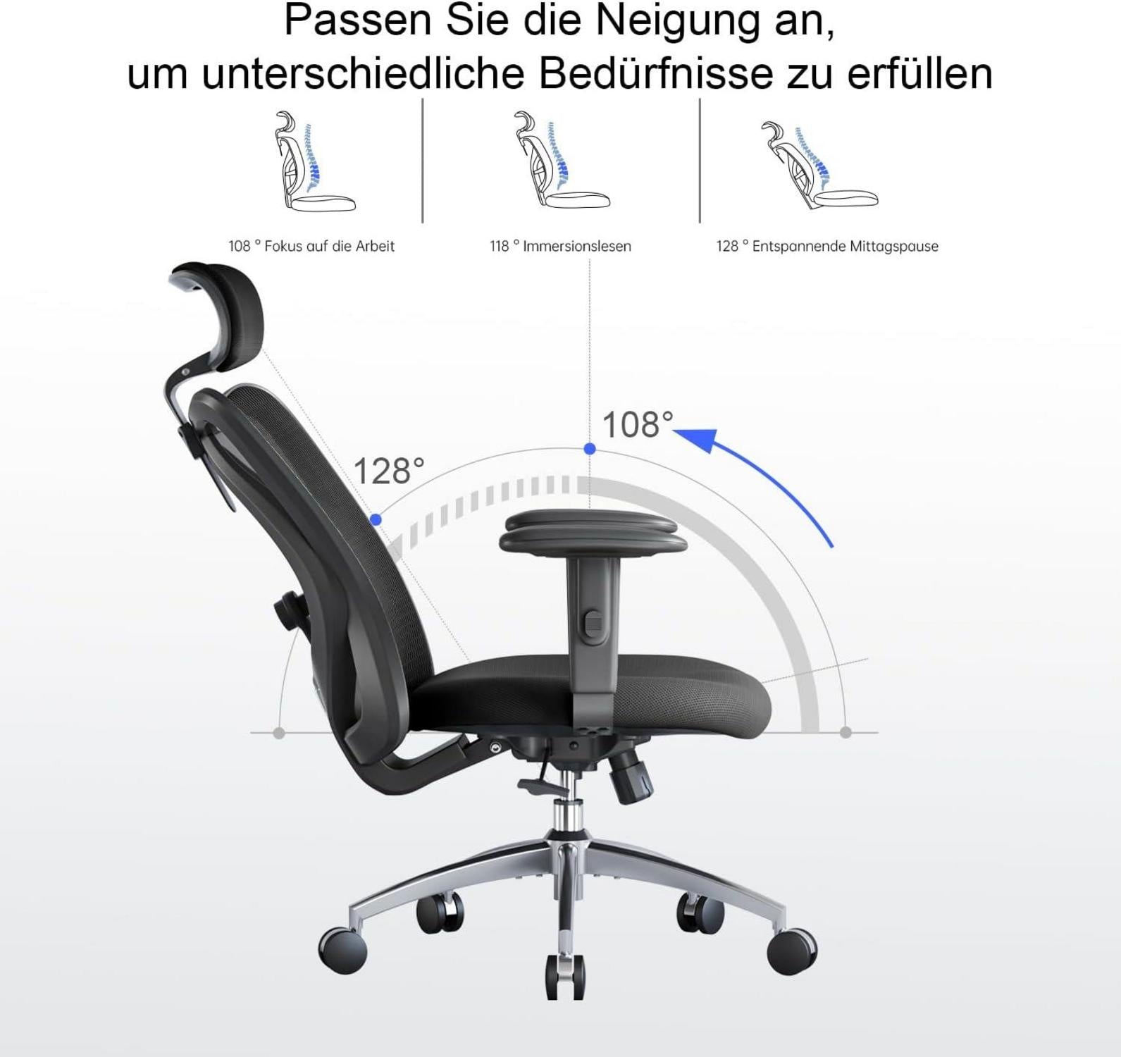 SIHOO Ergonomischer Bürostuhl: Verstellbarer Drehstuhl mit Lordosenstütze