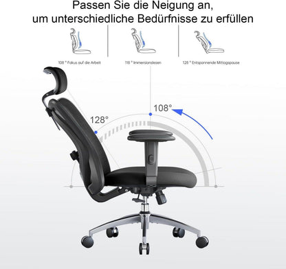 SIHOO Ergonomischer Bürostuhl: Verstellbarer Drehstuhl mit Lordosenstütze