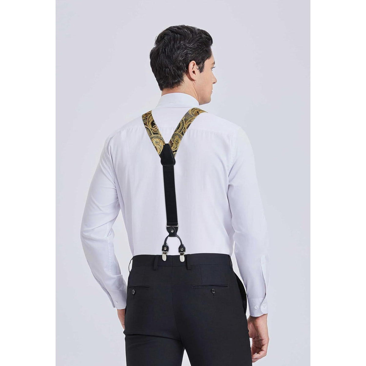 Hosenträger Set Herren mit Fliege & Einstecktuch, Gold Paisley