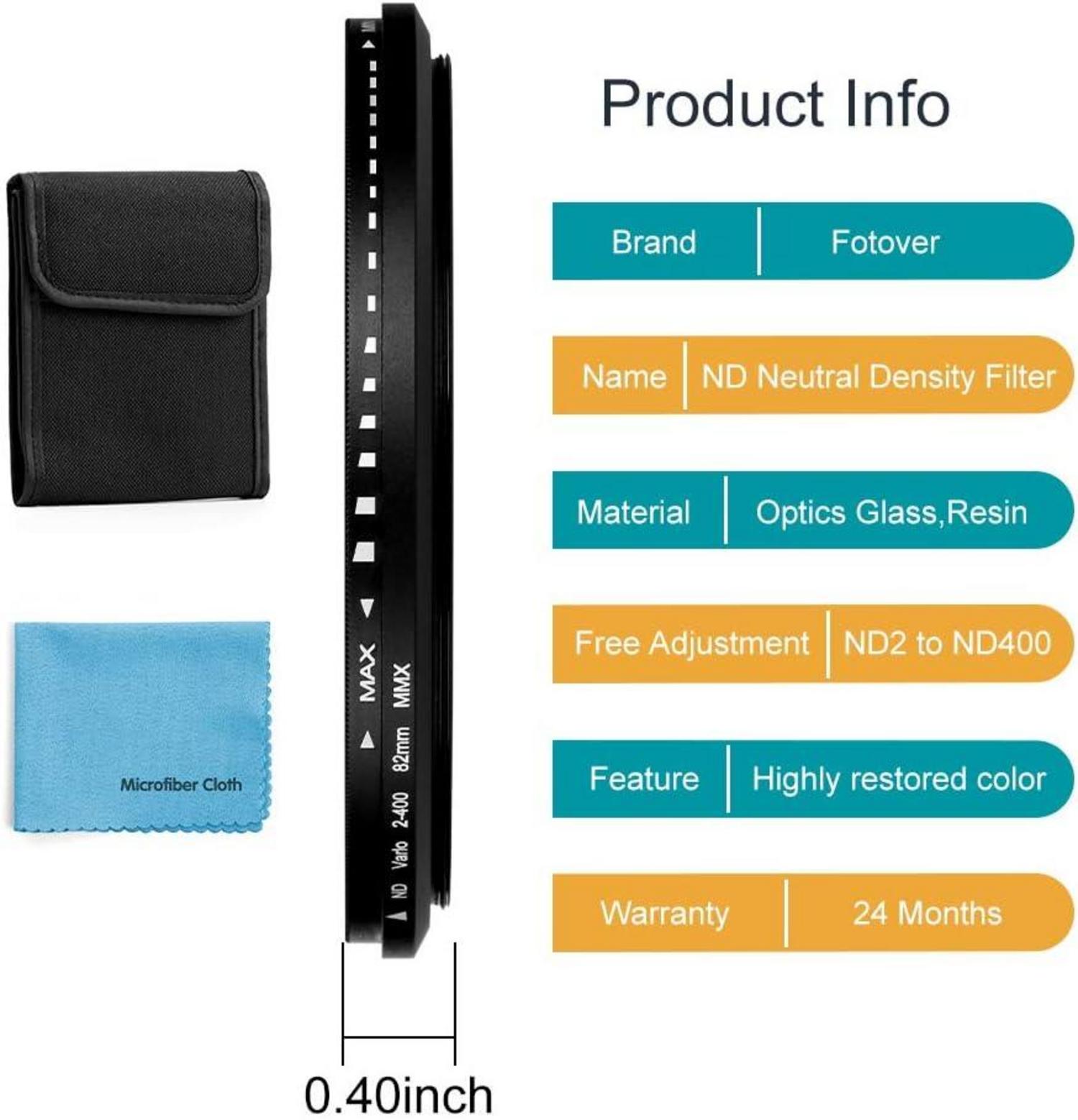 82mm Variabler ND Filter Slim ND2-ND400 für Kamera + Filterbeutel