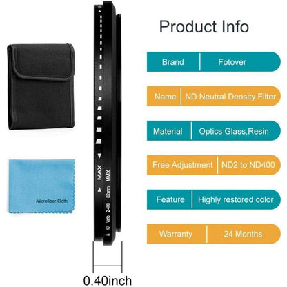 72mm Variabler ND Filter Slim ND2-ND400 für DSLR Kameras