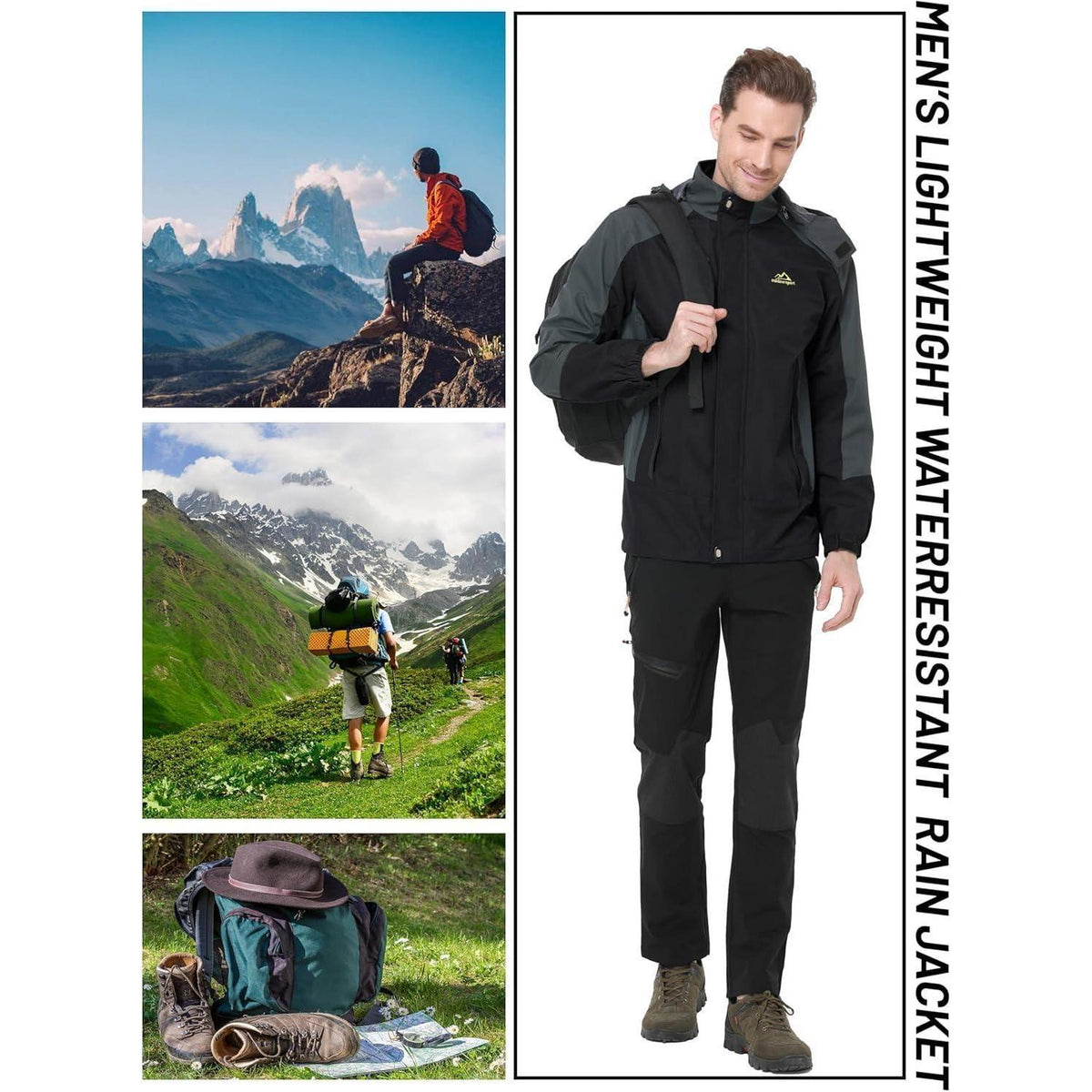 Herren Übergangsjacke wasserabweisend mit abnehmbarer Kapuze Schwarz XL