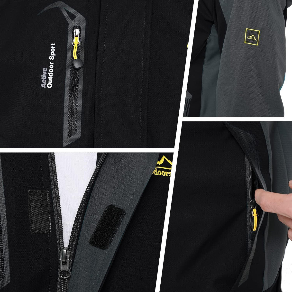 Herren Übergangsjacke wasserabweisend mit abnehmbarer Kapuze Schwarz XL