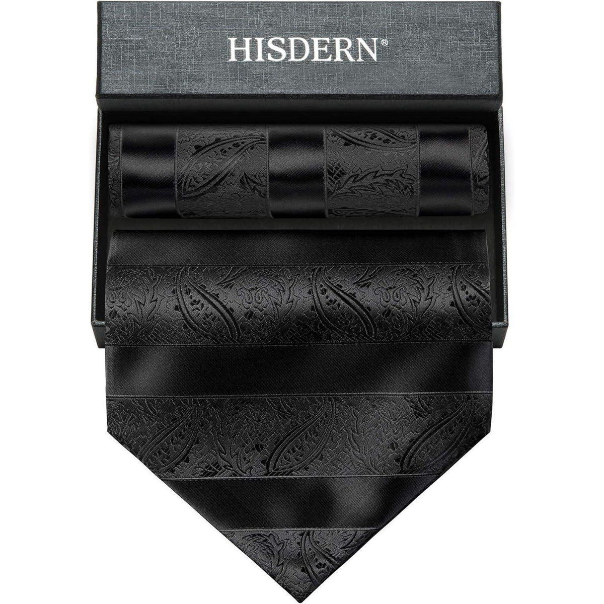 Herren Ascot Krawattenschal Set Paisley Blumen Einstecktuch Schwarz