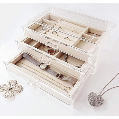 Schmuckschatulle mit 3 Schubladen für Damen - Ring Ohrring