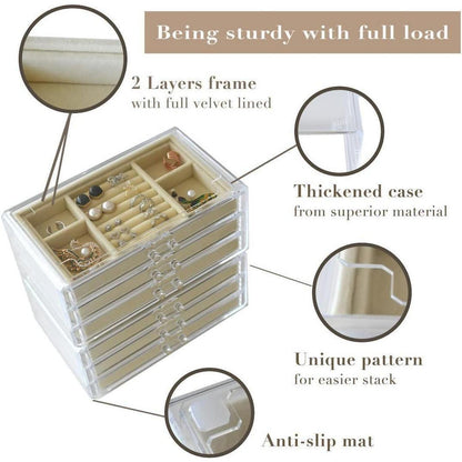 Schmuckschatulle mit 3 Schubladen für Damen - Ring Ohrring