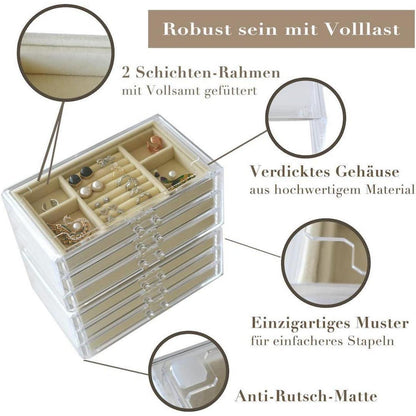 Schmuckschatulle mit 3 Schubladen für Damen - Ring Ohrring
