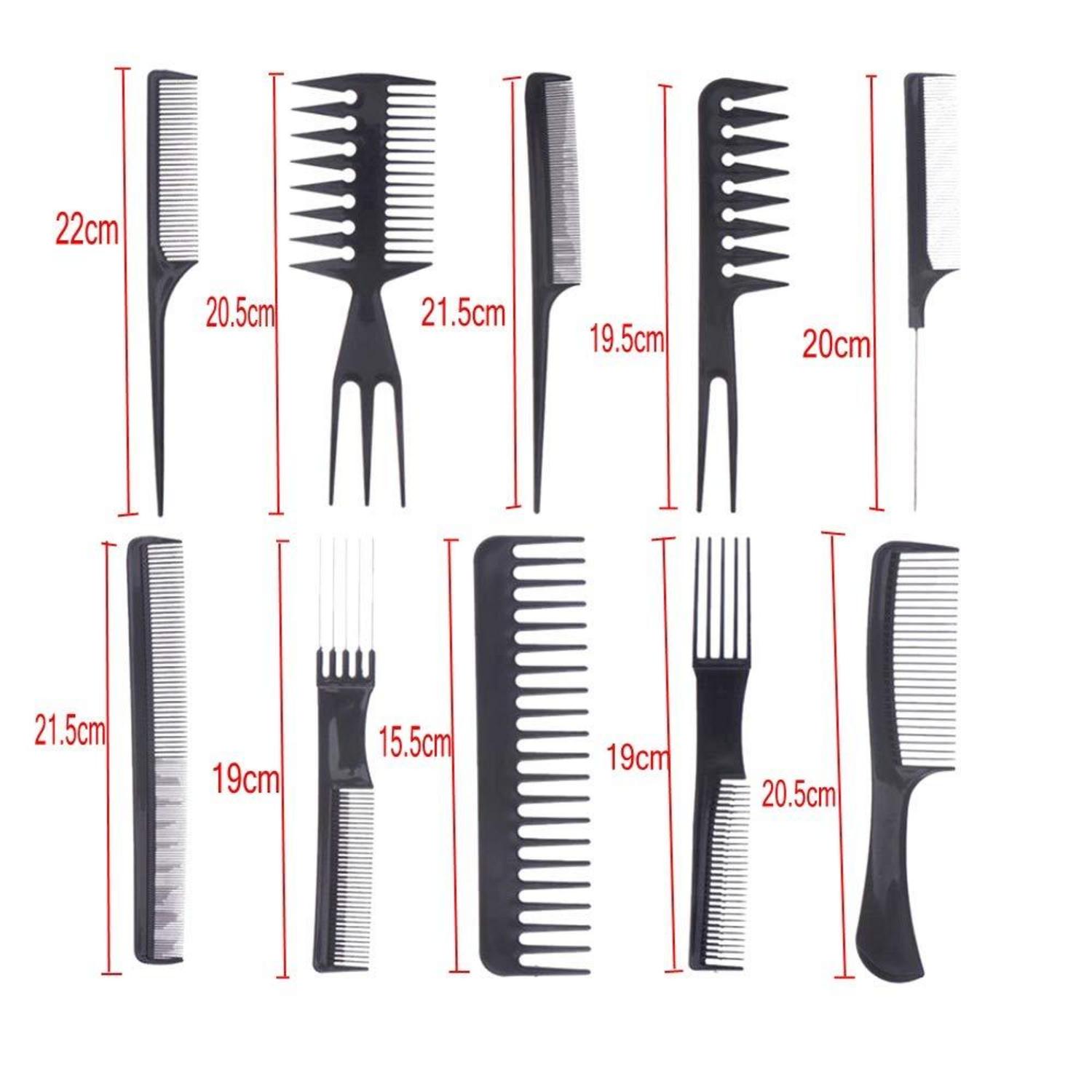 PROFI Friseur Kamm Set 10x + 4x Haarklammern Schwarz Hair