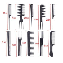 PROFI Friseur Kamm Set 10x + 4x Haarklammern Schwarz Hair