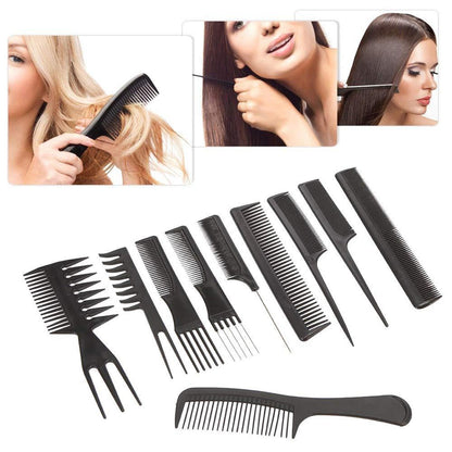 Profi Hair Styling Kämme Set 10 Stk. + 4 Haarklammern Schwarz
