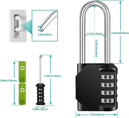 Zahlenschloss mit 4-stelliger Kombination für Fitnessstudio und Schule, Schwarz