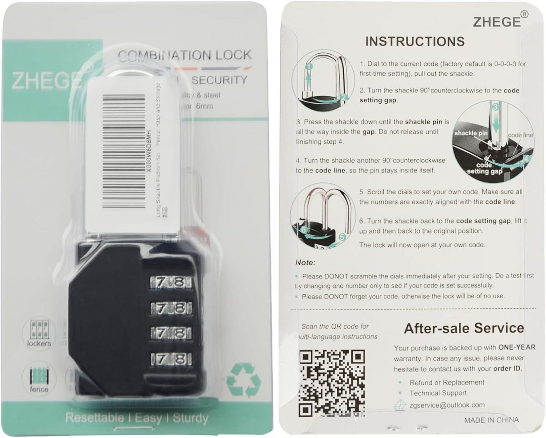 Zahlenschloss mit 4-stelliger Kombination für Fitnessstudio und Schule, Schwarz