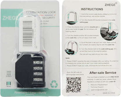 Zahlenschloss mit 4-stelliger Kombination für Fitnessstudio und Schule, Schwarz