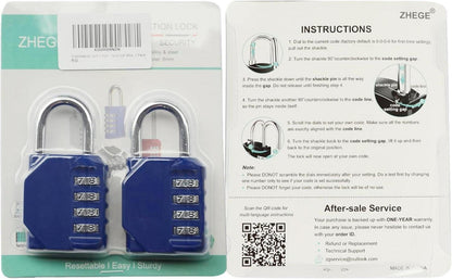 ZHEGE 4-stelliges Zahlenschloss für Fitnessstudio und Schule, 2 Stück Blau