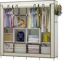 Tragbarer Kleiderschrank mit Stoffbezug und Regalen