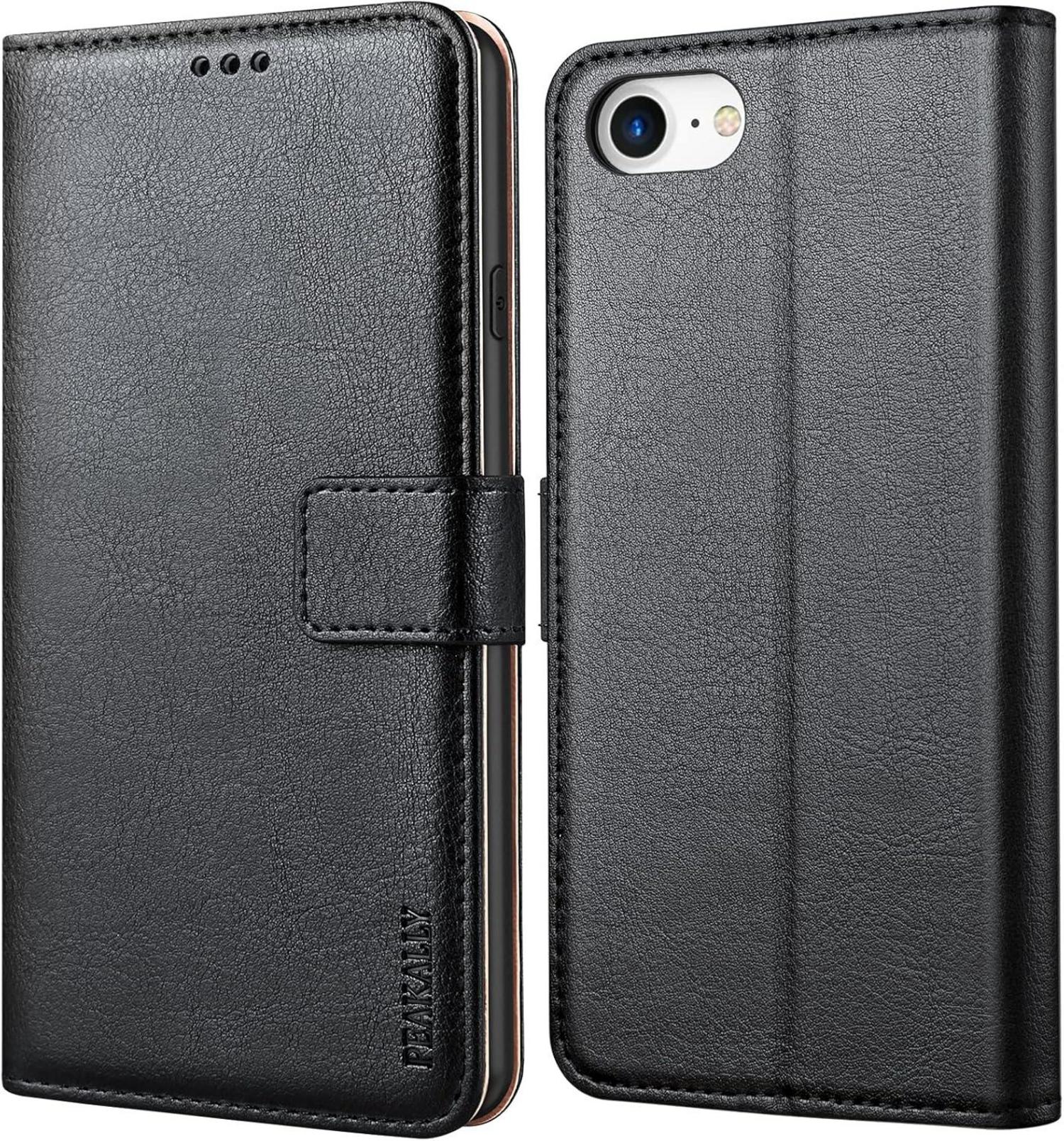 iPhone SE 2022 Schwarz Leder Flip Hülle mit Standfunktion