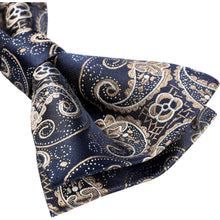 Herren Fliege vorgebunden Paisley blau-golden verstellbar