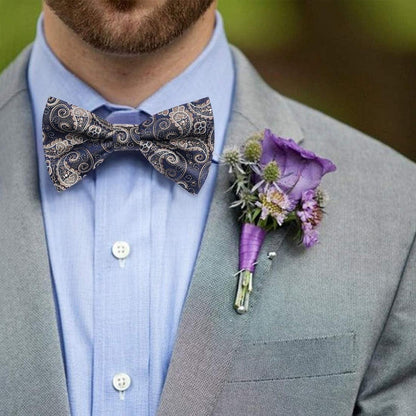 Herren Fliege vorgebunden Paisley blau-golden verstellbar