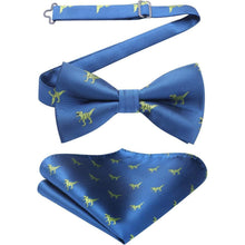 Herren Fliege Einstecktuch Set Blau mit Bäumen Muster