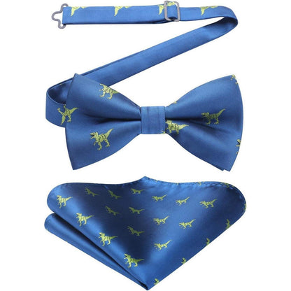 Herren Fliege Einstecktuch Set Blau mit Bäumen Muster