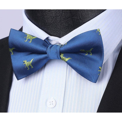 Herren Fliege Einstecktuch Set Blau mit Bäumen Muster